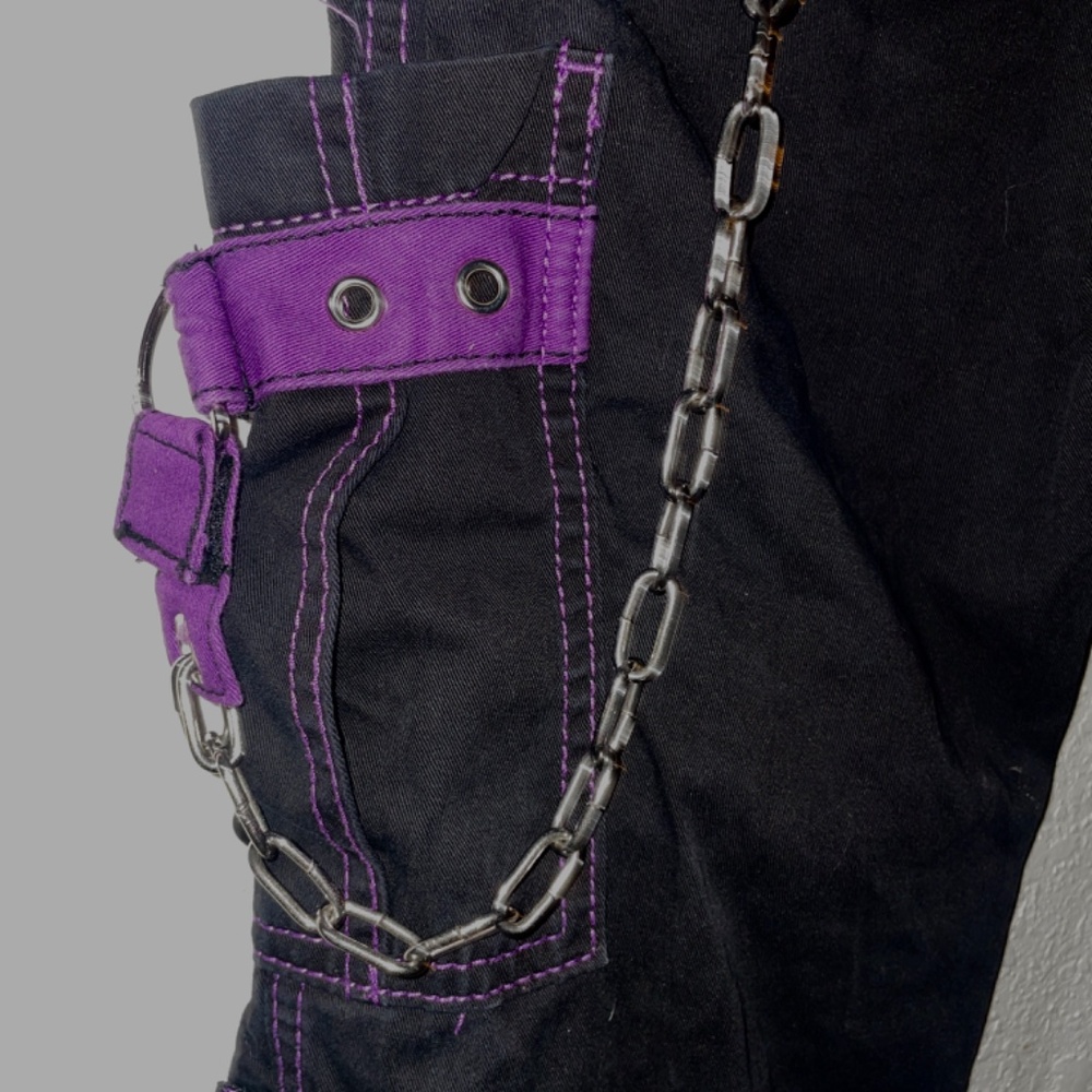 TRIPP NYC Daang Goodman Y2K  Black Cargo Goth Punk  Purple Trim & Chains SZ S - Picture 8 of 12